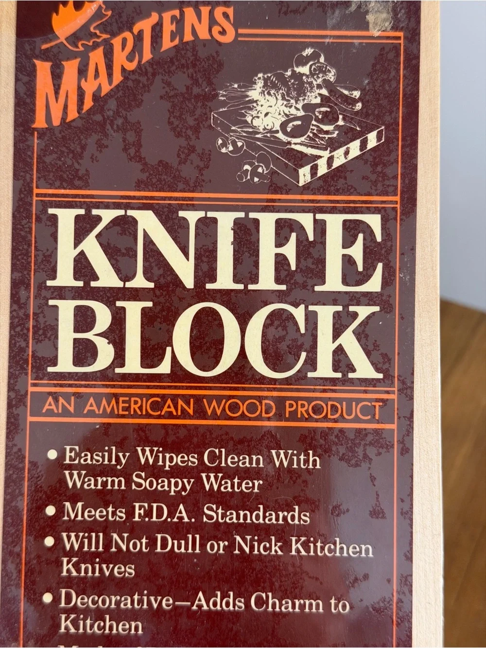 🆕NOS Martens No 59 American wood knife block Northern hardwood 8 slots Rustic